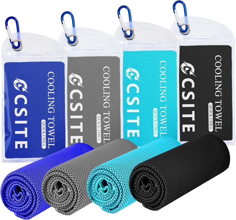 CASITE 4 Pack Cooling Towels (47"x12") for Neck and Face, Ice Towel for Hot Weather, Soft Breathable Chilly Gym Towels, Microfiber Towel for Work Out, Yoga, Running, Camping & More Activities - Image 1